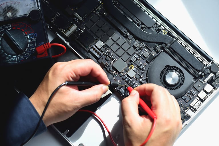 Professional computer technician at work